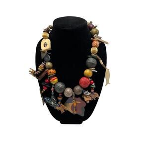 Vintage Womens African Boho Necklace Multicolored Beaded Single Strand